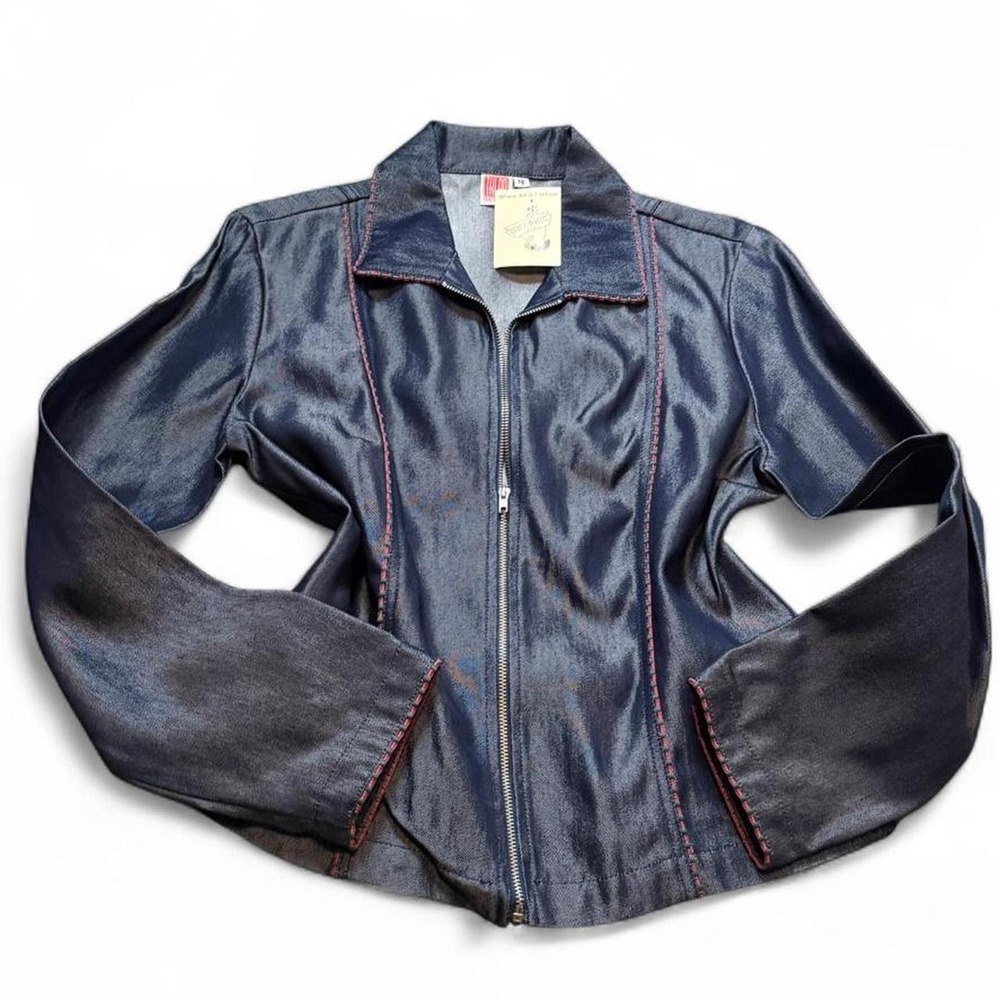 Vintage Y2K Deadstock TK Lab Navy Faux Leather Jacket, Women's Size M